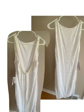 White Pearl Beaded Sleeveless Low Back Dress
